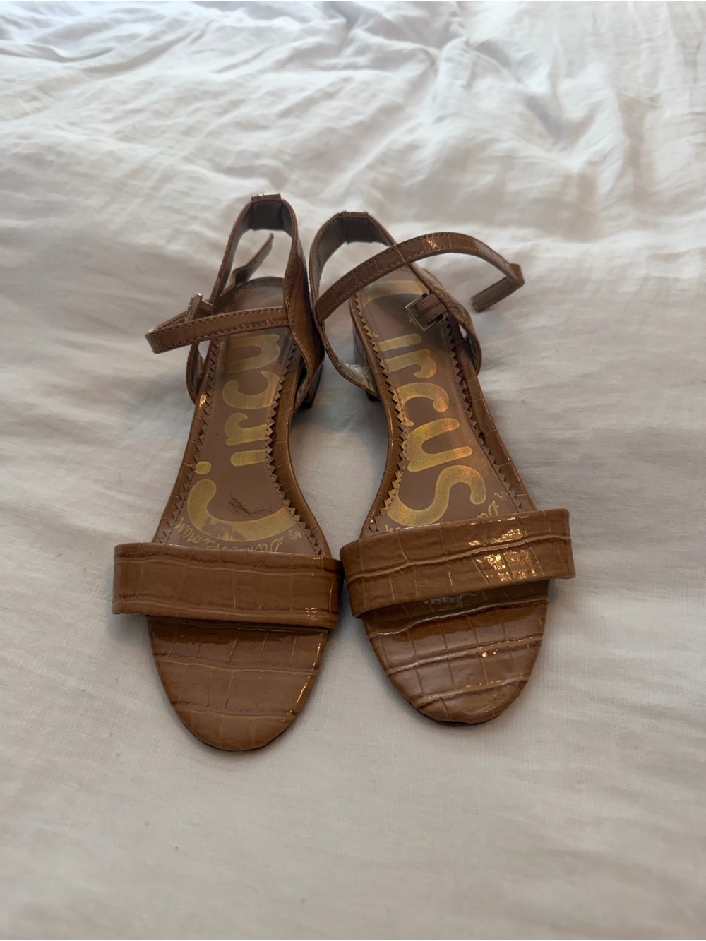 Circus by Sam Edelman Tan Croc-Embossed Ankle-Strap Sandals